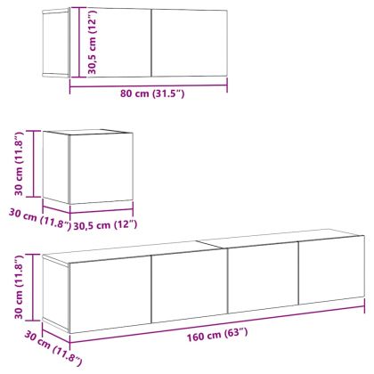 Комплект ТВ шкафове от 4 части, бетонно сив, инженерно дърво