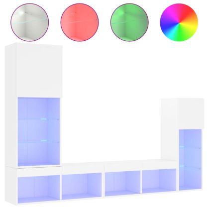 ТВ стенни модули с LED, 4 части, бели, инженерно дърво