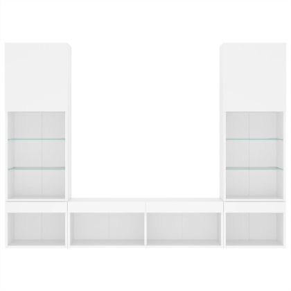 ТВ стенни модули с LED, 5 части, бели, инженерно дърво