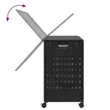 Кош за пране с колела, черен, 66x35x60 см, ратан