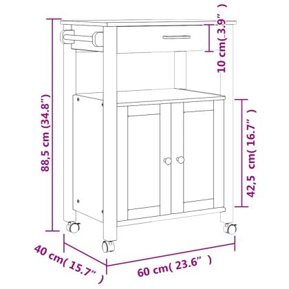 Кухненска количка "MONZA" 60x40x88,5 см борово дърво масив