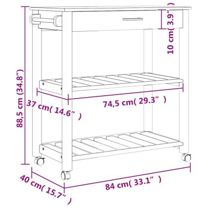 Кухненска количка "MONZA" 84x40x88,5 см борово дърво масив