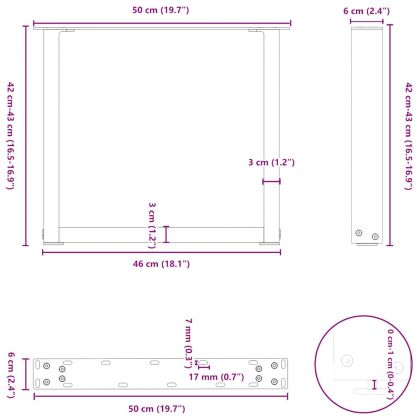 Крака за масичка за кафе, U-образни, 2 бр., антрацит, 50x(42-43) см, стомана