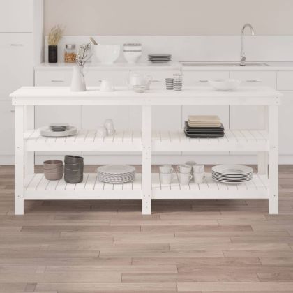 Работна маса бяла 181x50x80 см борово дърво масив