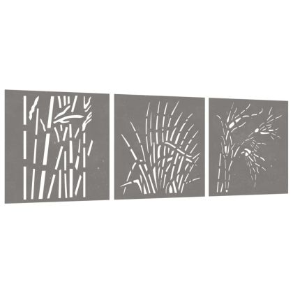 Градински декорации 3 бр 55x55 см стомана кортен дизайн треви