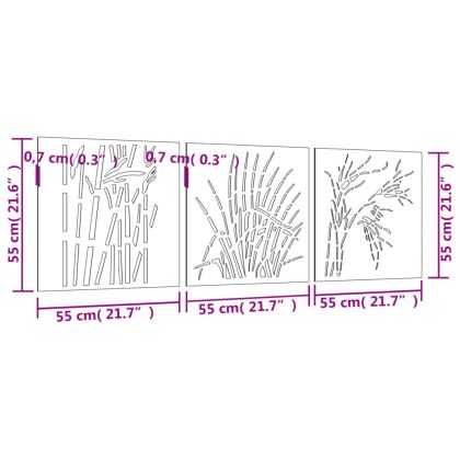 Градински декорации 3 бр 55x55 см стомана кортен дизайн треви