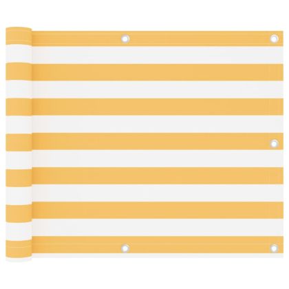 Балконски параван, бяло и жълто, 75x600 см, оксфорд плат
