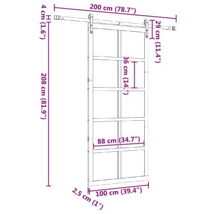 Преплъзваща се врата Кафяво 100 x 208 см Борово дърво масив