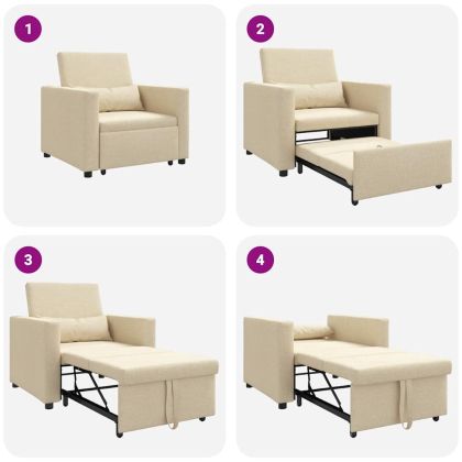 Единичен диван легло с колела Крем 90 x 165 x 87 см текстил