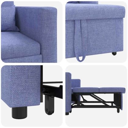 Единичен диван легло Дънково син 90 x 165 x 87 см текстил