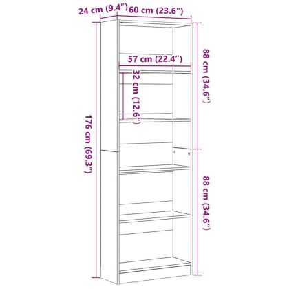 Рафт за книги Черния дъб 60 x 24 x 176 см Инженерно дърво