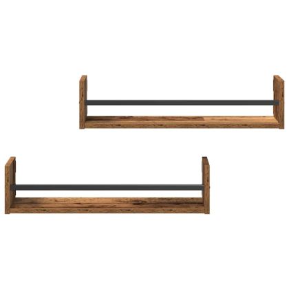 Стенен рафт 2 pcs Старо дърво 60 x 16 x 14 cm Инженерно дърво