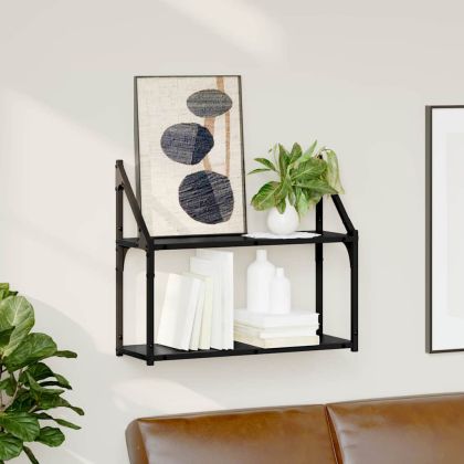 Стенен рафт с рафт Черен дъб 60 x 21 x 51 cm Инженерно дърво