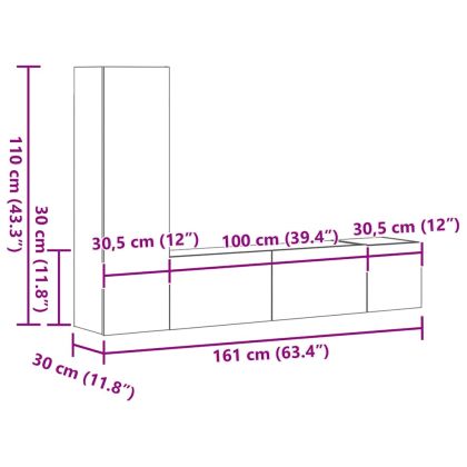 Комплект ТВ шкафове от 3 части, опушен дъб, инженерно дърво