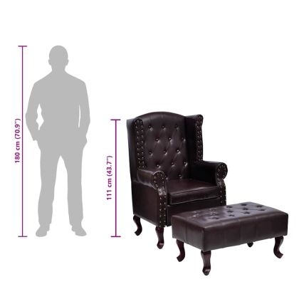 Фотьойл с табуретка за крака, тъмнокафяв, изкуствена кожа