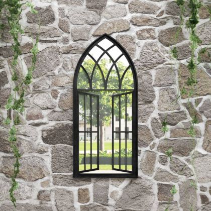 Градинско огледало черно 100x45 см желязо за външна употреба