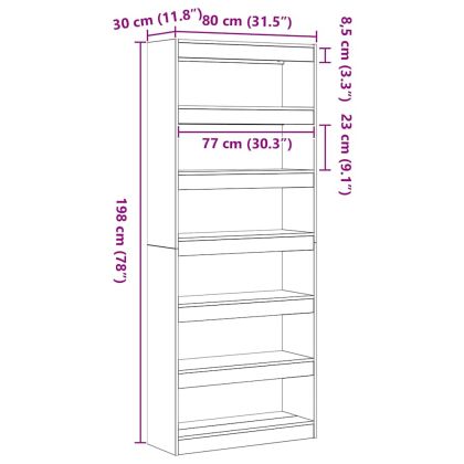 Библиотека с рафт Бетонно сиво 80 x 30 x 198 см Инженерно дърво