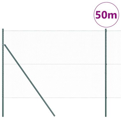 Оградa с колчета Зелен 1.5 x 50 m Покрит със PVC стомана