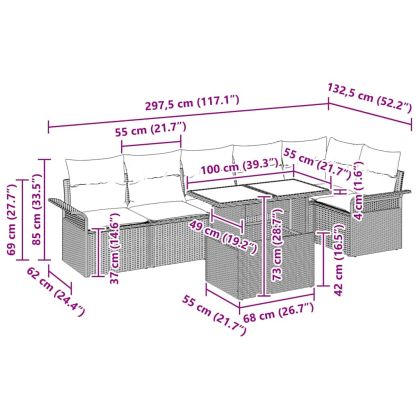 Градински Софа Комплект с възглавница 7 pcs Черно Полиратан