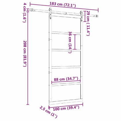 Преплъзваща се врата Кафяво 100 x 208 см Борово дърво масив