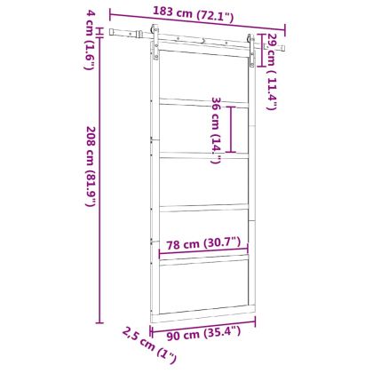 Преплъзваща се врата Кафяво 90 x 208 см Борово дърво масив
