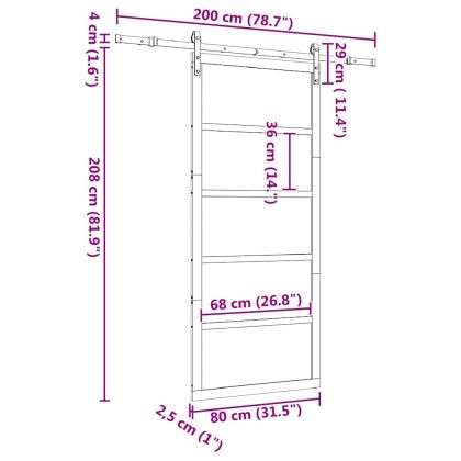 Преплъзваща се врата Кафяво 80 x 208 см Борово дърво масив