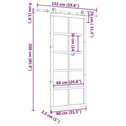 Преплъзваща се врата Кафяво 80 x 208 см Борово дърво масив