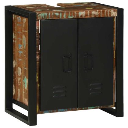 Шкаф за мивка с врата Кафяво Масивна регенерирана дървесина