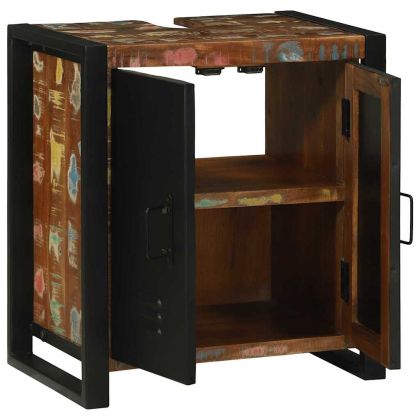 Шкаф за мивка с врата Кафяво Масивна регенерирана дървесина