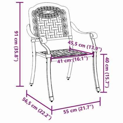 Градински стол 2 pcs Зелен 55 x 56.5 x 91 см Алуминий