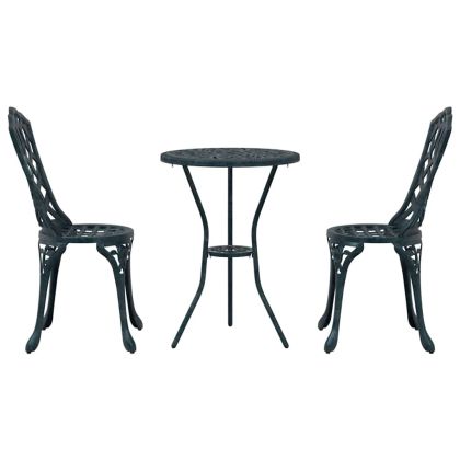 Градински бистро комплект 3 pcs Зелен Алуминий