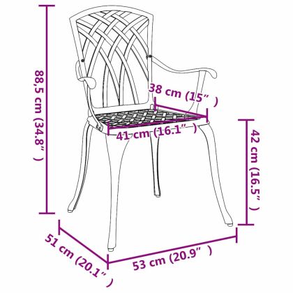 Градински стол 2 pcs Черно 55 x 56.5 x 91 см Алуминий
