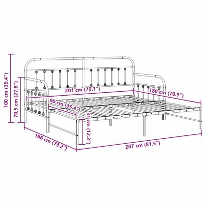 Рамка за легло за ден с таблото Бяло 90 x 200 cm Стомана