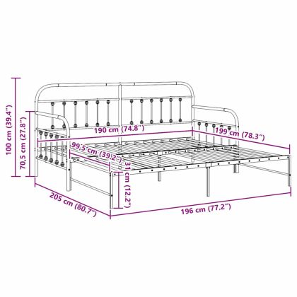 Рамка за легло за ден с таблото Бяло 100 x 190 cm Стомана