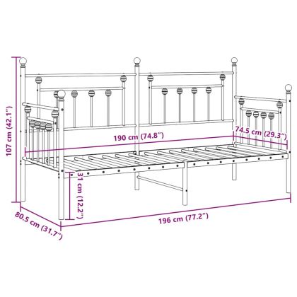 Рамка за легло за ден с таблото Черно 75 x 190 cm Стомана