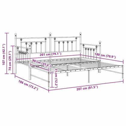Рамка за легло за ден с таблото Черно 90 x 200 cm Стомана
