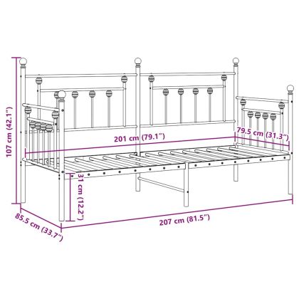 Рамка за легло за ден с таблото Бяло 80 x 200 cm Стомана