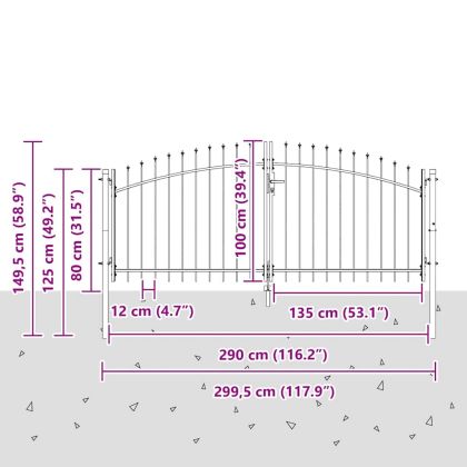 Градинска врата с заключване Сив 100 x 300 cm Стомана
