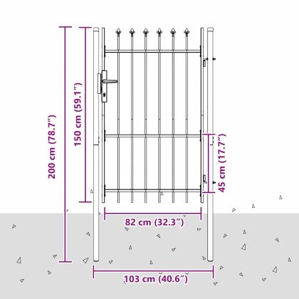 Врата за ограда Сив 100 x 150 cm Прахово боядисана стомана