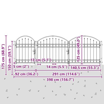 Врата за ограда с аркиран връх Сив 4 x 1,25 m Стомана