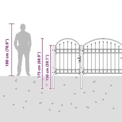 Врата за ограда с аркиран връх Сив 4 x 1,25 m Стомана