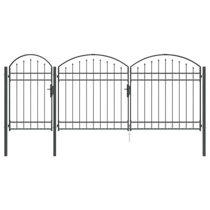 Врата за ограда с аркиран връх Сив 400 x 100 cm Стомана