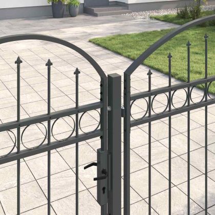 Врата за ограда с аркиран връх Сив 400 x 100 cm Стомана