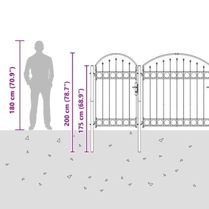 Врата за ограда с аркиран връх Сив 400 x 100 cm Стомана