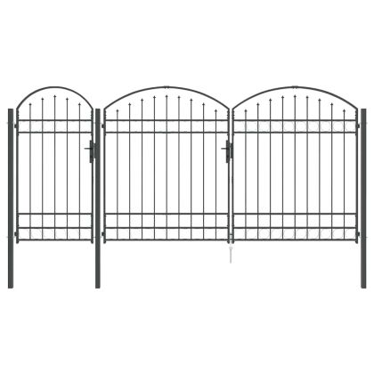 Врата за ограда с аркиран връх Сив 400 x 125 cm Стомана