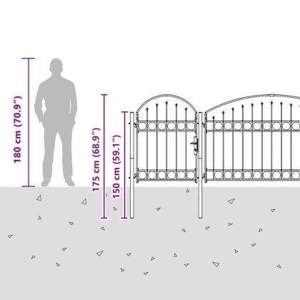 Врата за ограда с аркиран връх Сив 500 x 75 cm Стомана