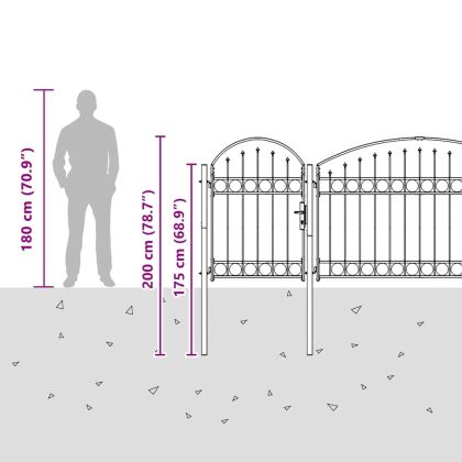 Врата за ограда с аркиран връх Сив 500 x 100 cm Стомана