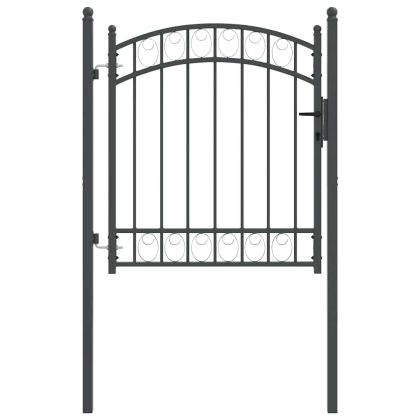 Врата за ограда Сив 125 x 100 см Прахово покритие стомана