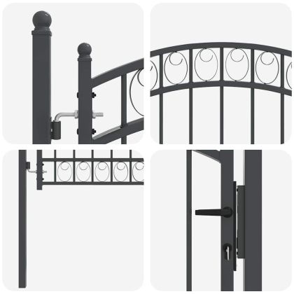 Врата за ограда Сив 125 x 100 см Прахово покритие стомана