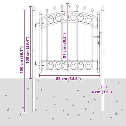 Оградна врата с шипове с заключване Сив 100 x 100 cm